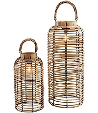 Mud Pie Battery-Operated Lighted Rattan Lantern, Set of 2
