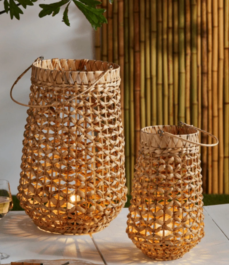 Mud Pie Battery-Operated Lighted Woven Lantern, Set of 2