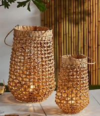 Mud Pie Battery-Operated Lighted Woven Lantern, Set of 2