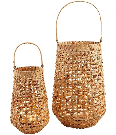 Mud Pie Battery-Operated Lighted Woven Lantern, Set of 2