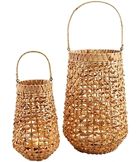 Mud Pie Battery-Operated Lighted Woven Lantern, Set of 2