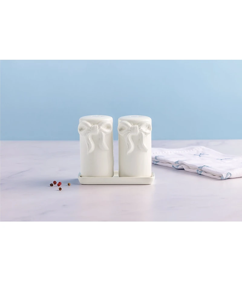 Mud Pie Bow Collection Salt and Pepper Tray Set