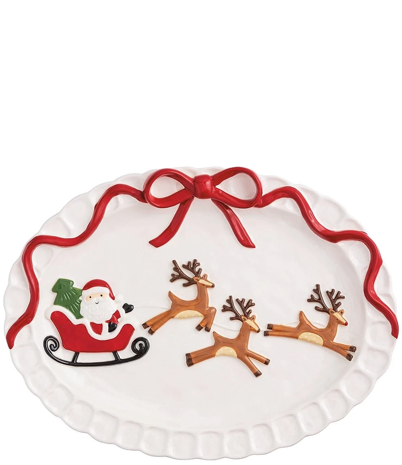 Mud Pie Candy Cane Lane Collection Santa Sleigh Platter