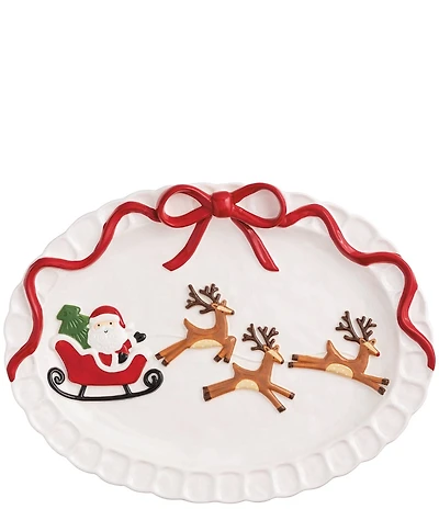 Mud Pie Candy Cane Lane Collection Santa Sleigh Platter