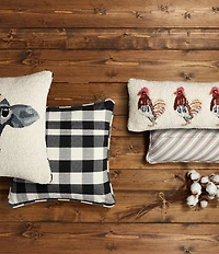 Mud Pie Chicken Hooked Wool Lumbar Pillow