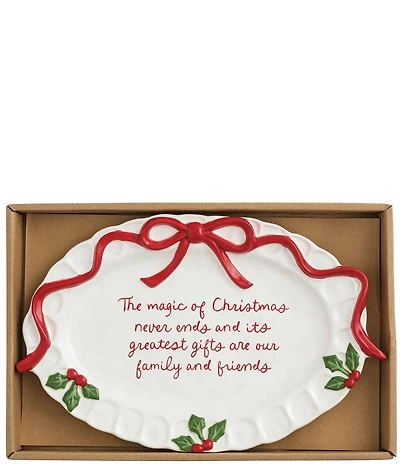 Mud Pie Circa Whimsy Collection Bow Whimsical Christmas Sentiment Plate
