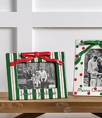 Mud Pie Circa Whimsy Collection Green Stripe Christmas Bow Frame