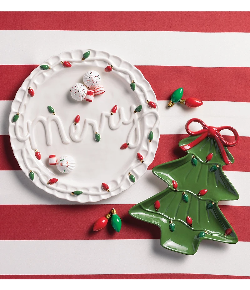 Mud Pie Circa Whimsy Collection Merry Tree Bow Platter Set