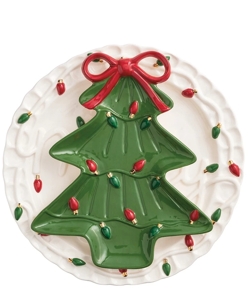 Mud Pie Circa Whimsy Collection Merry Tree Bow Platter Set