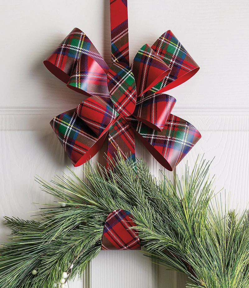 Mud Pie Classic Christmas Collection Tartan Plaid Metal Bow Wreath Door Hanger