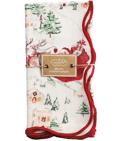 Mud Pie Classic Christmas Vintage Santa Scene Napkins, Set of 4