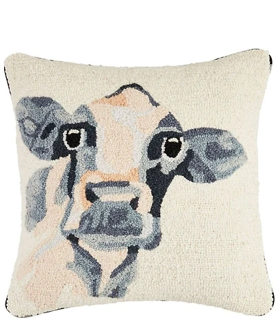 Mud Pie Cow Hooked Wool Square Pillow