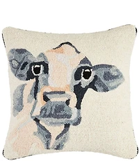 Mud Pie Cow Hooked Wool Square Pillow