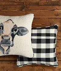 Mud Pie Cow Hooked Wool Square Pillow