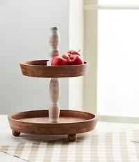 Mud Pie Farmstead Banister Wood 2-Tiered Server