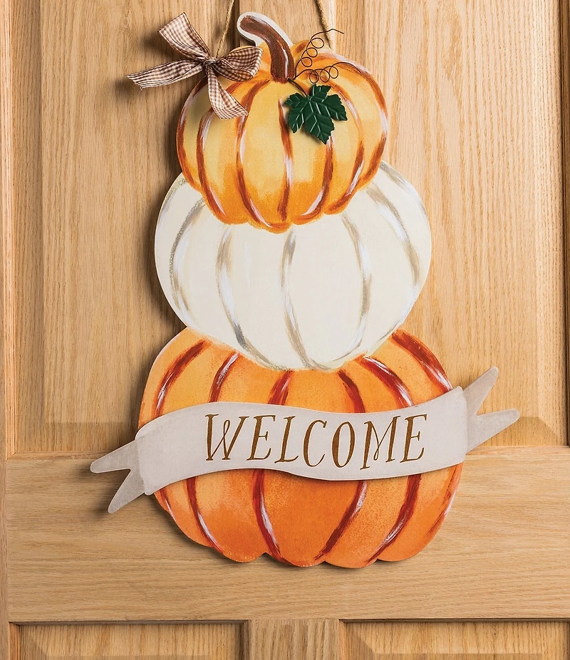 Mud Pie Festive Fall Collection Welcome Pumpkin Stack Door Hanger