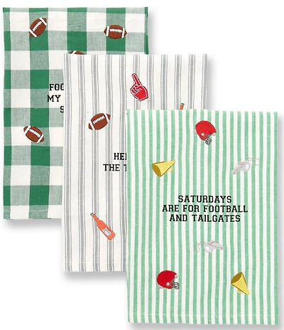 Mud Pie Football Game Day Icon Patch Kitchen Towels, Set of 3