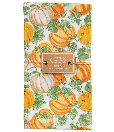 Mud Pie Gather Collection Orange Pumpkin Napkins, Set of 4