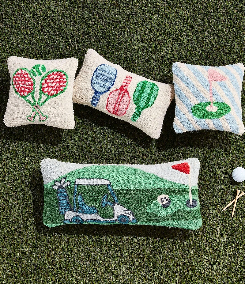 Mud Pie Golf Scene Woven Hooked Wool Pillow