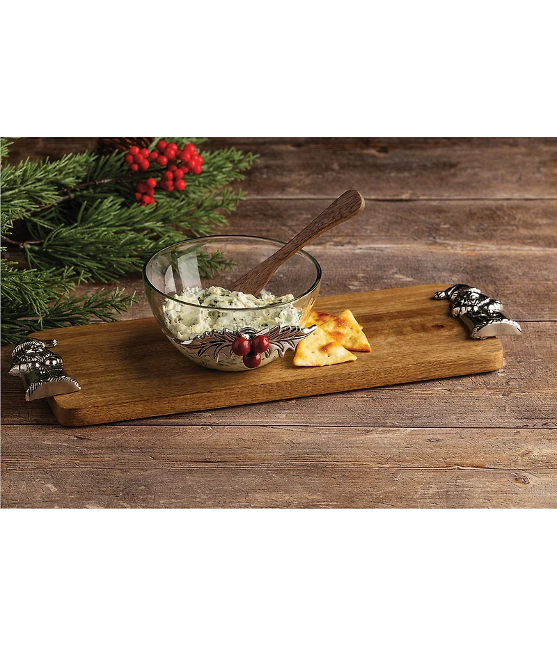 Mud Pie Good Tidings Collection Holly Tidbit Bowl with Spreader
