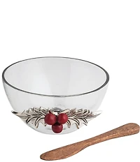 Mud Pie Good Tidings Collection Holly Tidbit Bowl with Spreader