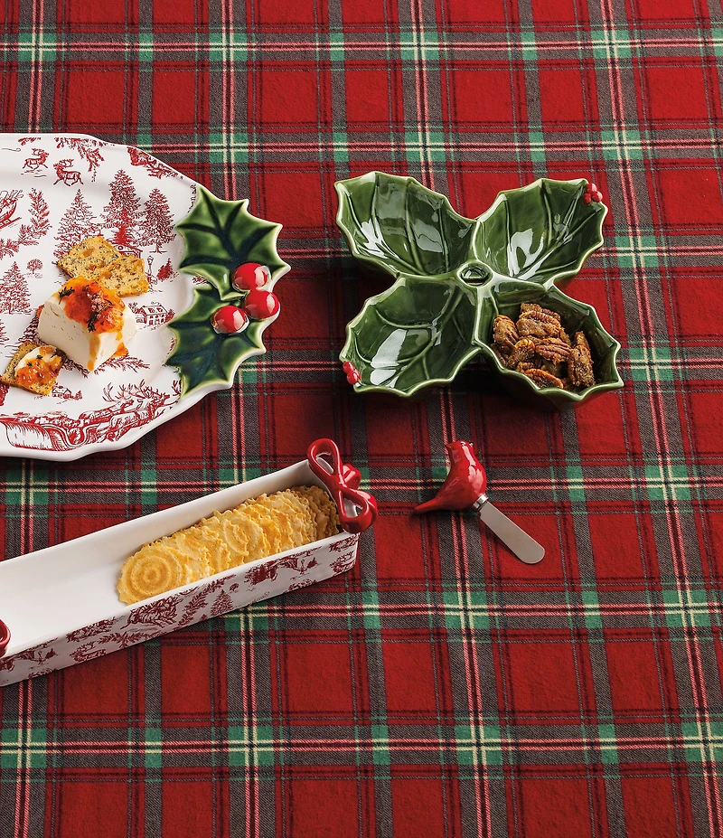 Mud Pie Good Tidings Collection Quad Holly Sectioned Server Set