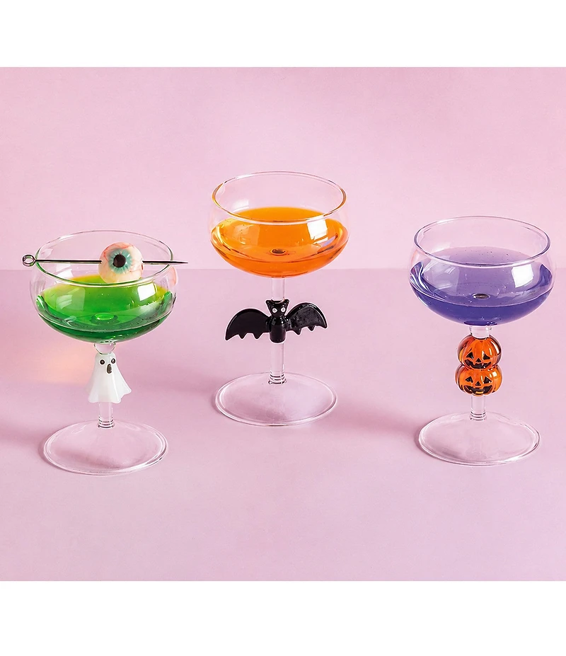 Mud Pie Halloween Novelty Coupe Glasses, Set of 3