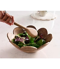 Mud Pie Happy Everything Wood Scallop Bowl & Spoon Set