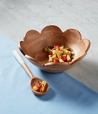 Mud Pie Happy Everything Wood Scallop Bowl & Spoon Set