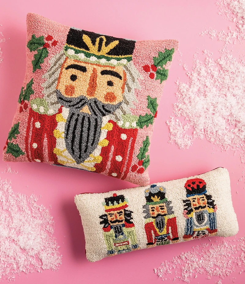 Mud Pie Holiday Collection Nutcracker Hooked Wool Lumbar Pillow