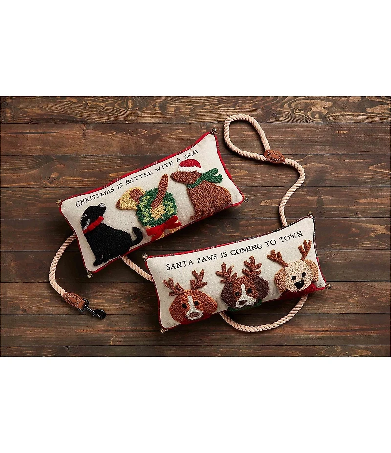 Mud Pie Holiday Collection Santa Paws Hooked Pillow