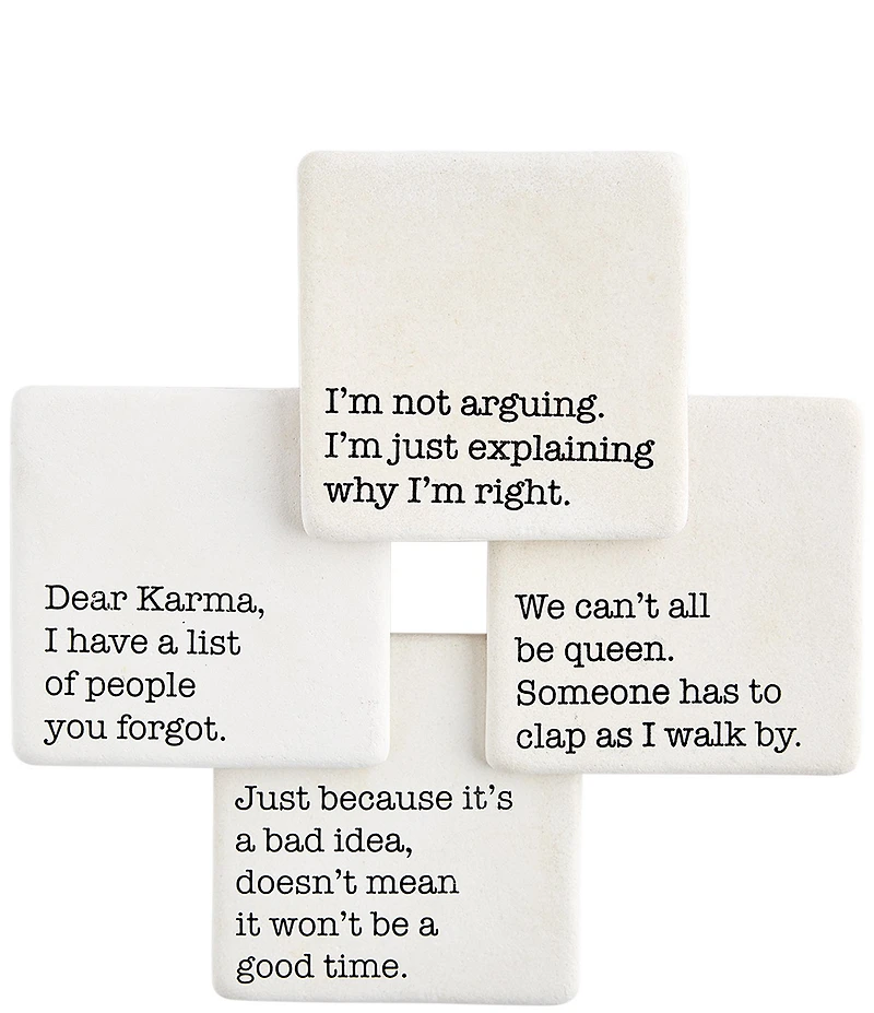 Mud Pie Just Because Funny Phrases Printed Coasters, Set of 4