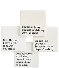 Mud Pie Just Because Funny Phrases Printed Coasters, Set of 4