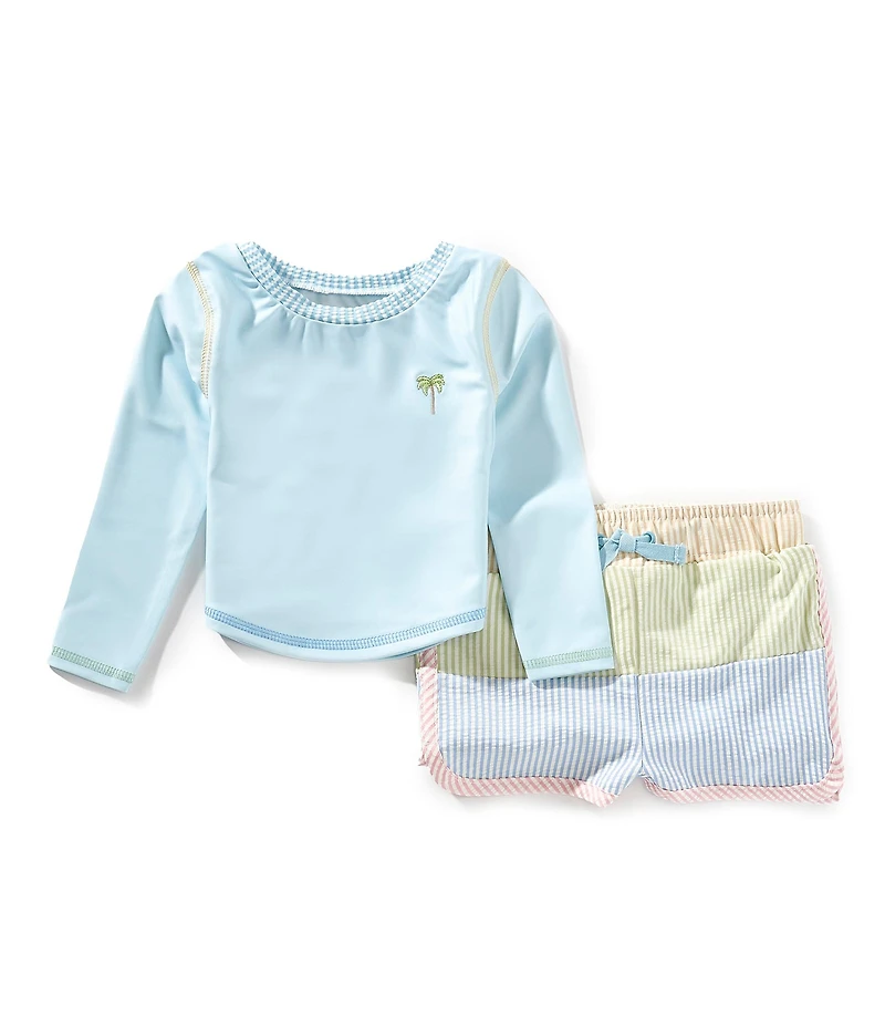 Mud Pie Little Boys Long Sleeve Rashguard T-Shirt & Color Block Swim Trunks Set