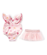 Mud Pie Little Girls Floral/Checked Reversible One-Piece Swimsuit
