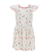 Mud Pie Little Girls Flutter-Sleeve Golf-Themed-Printed Drop-Waist T-Shirt Dress