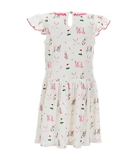 Mud Pie Little Girls Flutter-Sleeve Golf-Themed-Printed Drop-Waist T-Shirt Dress