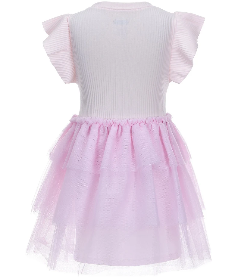 Mud Pie Little Girls Cotton Rib Flutter Short Sleeves Ballerina Sequin And Mesh Tutu Dress