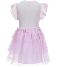 Mud Pie Little Girls Cotton Rib Flutter Short Sleeves Ballerina Sequin And Mesh Tutu Dress