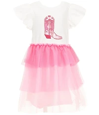 Mud Pie Little Girls Flutter Short Sleeve Sequin Boot Tutu Dress