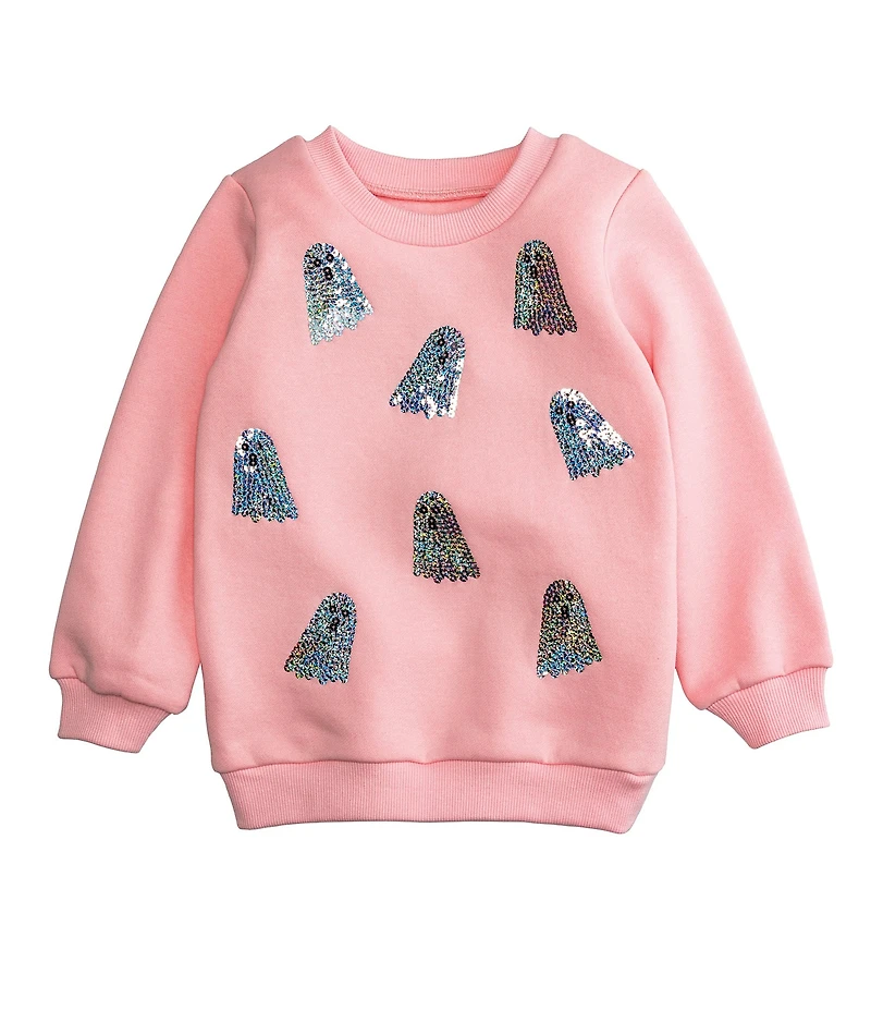 Mud Pie Little Girls Long Sleeve Sequin-Embellished Halloween Ghost Sweatshirt