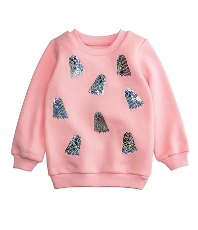 Mud Pie Little Girls Long Sleeve Sequin-Embellished Halloween Ghost Sweatshirt