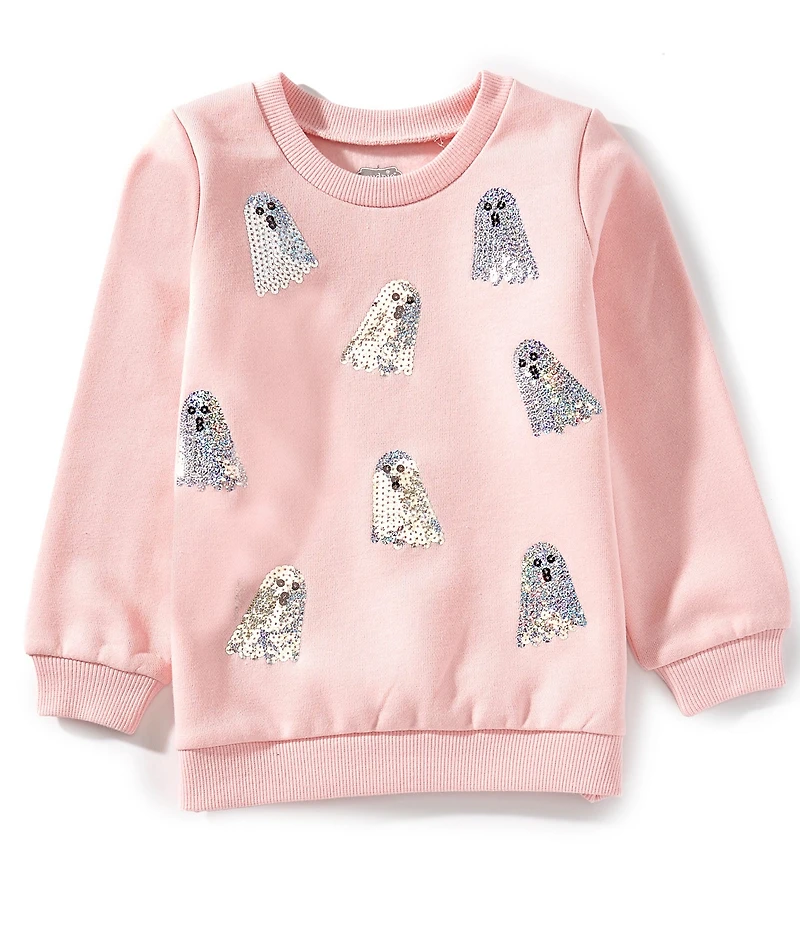 Mud Pie Little Girls Long Sleeve Sequin-Embellished Halloween Ghost Sweatshirt