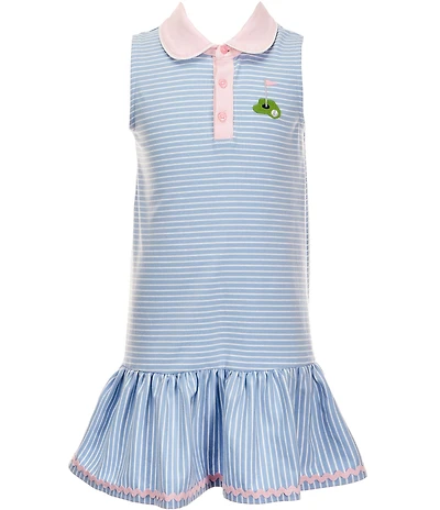 Mud Pie Little Girls Sleeveless Stripe Embroidered Sleeveless Flounce Dress