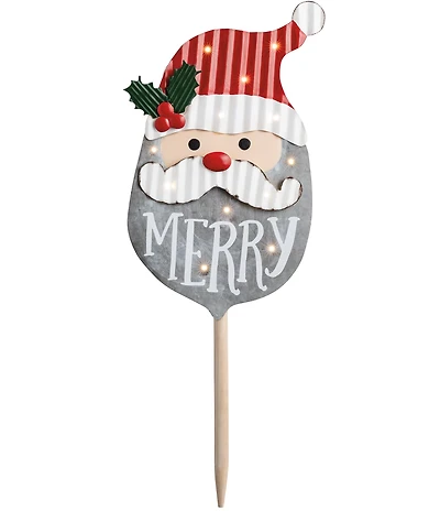 Mud Pie Santa LED Lighted Wooden Yard Stake Decor