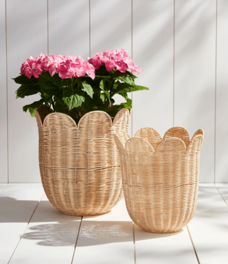 Mud Pie Scallop Rattan Basket, Set of 2
