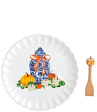 Mud Pie Thanksgiving Collection Topiary Pumpkin Scalloped Edge Cookie Plate Set