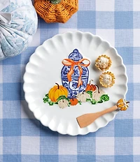Mud Pie Thanksgiving Collection Topiary Pumpkin Scalloped Edge Cookie Plate Set