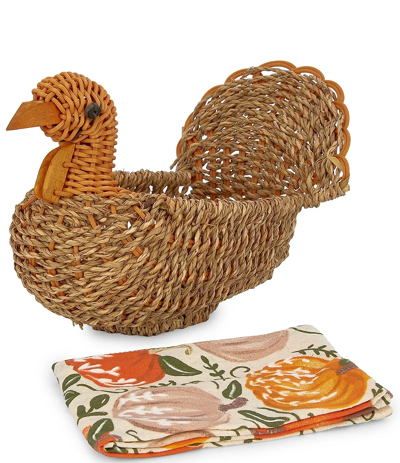 Mud Pie Thanksgiving Turkey Basket & Towel Set