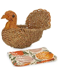 Mud Pie Thanksgiving Turkey Basket & Towel Set
